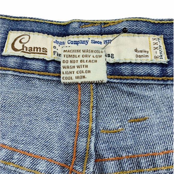 Chams Cropped Denim Jeans Medium Blue Wash Decorative Pockets - Picture 14 of 15